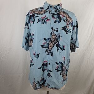 Urban Outfitters Blue Tiger Hawaiian Shirt Y2k Mens S Small Vacation Luau Tattoo